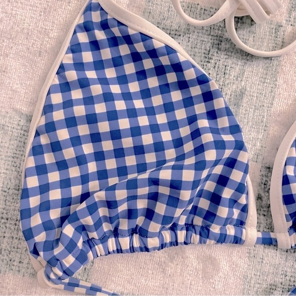 Ralph Lauren Blue Gingham Triangle String Bikini Top Large - Picture 4 of 11